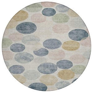 Beige Navy Blue And Gold Geometric Washable Indoor Outdoor Area Rug - 1 of 4