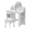 Kids Vanity with Lighted Mirror & Stool, Little Girls Vanity with Adjustable LED Light, Bookshelf, Storage Drawer & Shelves for Girls 3-9 - 2 of 4