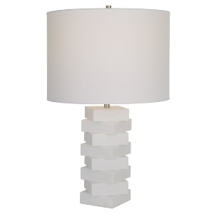 Uttermost Ascent White Geometric Table Lamp – 23"H Faux Thassos Marble with Brushed Nickel Accents & Linen Shade - 1 of 4