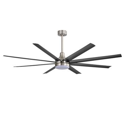 Airsurfer 72" Black Windmill Ceiling Fan with Color-Changing LED Light & Remote, 8 ABS Blades for Large Rooms, DC Motor, 7''&12'' Downdods