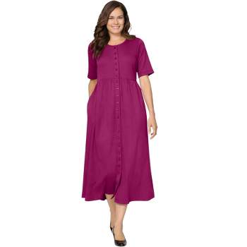 Woman Within Women's Plus Size Petite Button-Front Essential Dress