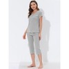 cheibear Women's Round Neck Loungewear with Capri Pants Pajama Set - 2 of 4