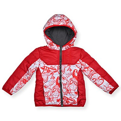 Marvel Boy's Spiderman Comics Style Puffer Jacket, Zip Up Hoodie with Soft Interior for kids