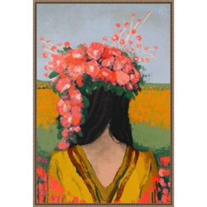 23"x33" Woman with Floral Wreath by Treechild Framed Canvas Wall Art Print Bronze - Amanti Art: Modern Style - 1 of 4