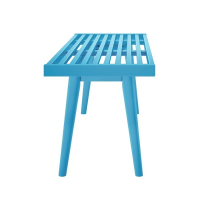 Teal Mid-Century Modern Pine and Birch Entryway Bench