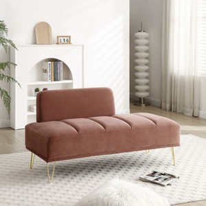 56" Width End of Bed Bench,Velvet Fabric Upholstered 2 Seater Sofa Couch Entryway Ottoman Bench,Fuzzy Sofa Stool Footrest,Window Bench-Cuddlewood - 1 of 4
