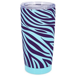 Elanze Designs 20 oz Stainless Steel On the Go Insulated Travel Tumbler With Push Top Lid, Royal Purple Zebra Print Sky Blue - 1 of 4