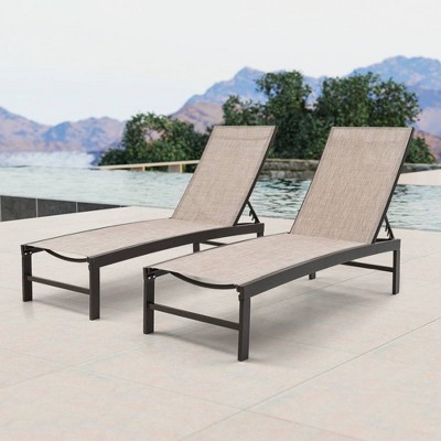 Beige Aluminum Adjustable Outdoor Chaise Lounge with Textilene Fabric