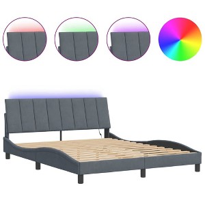 vidaXL Bed Frame with LED without Mattress "Hanko" Dark Gray 59.8"x79.9" Velvet - 1 of 4