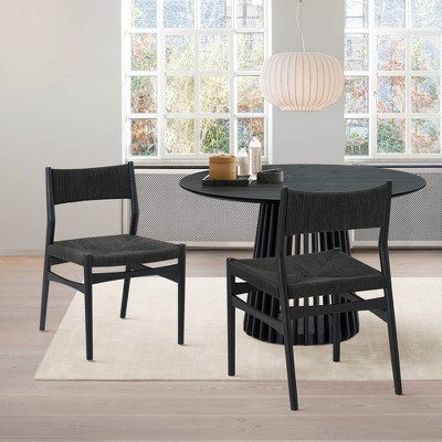 Armen Living Set of 2 Erie Woven Paper Cord and Wood Dining Chairs