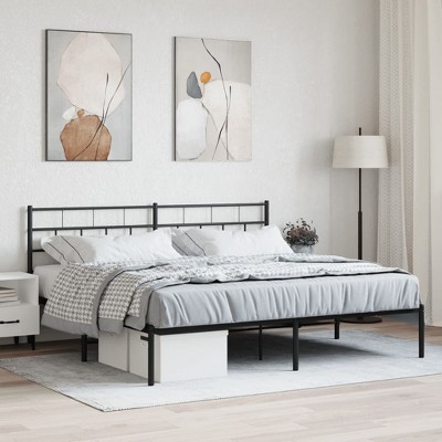 vidaXL Metal Bed Frame with Headboard Black 76 in.x79.9 in. King