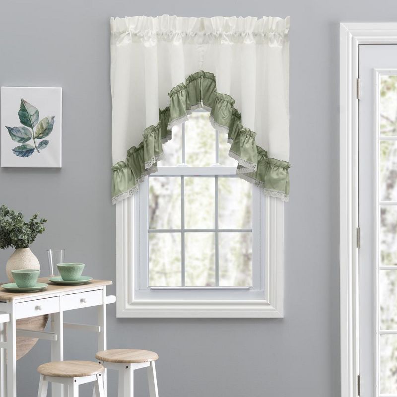 Ellis Curtain Madelyn Ruflled Victorian 1.5" Rod Pocket Swag for Windows Lace Edge 82" x 38" Sage, 2 of 5