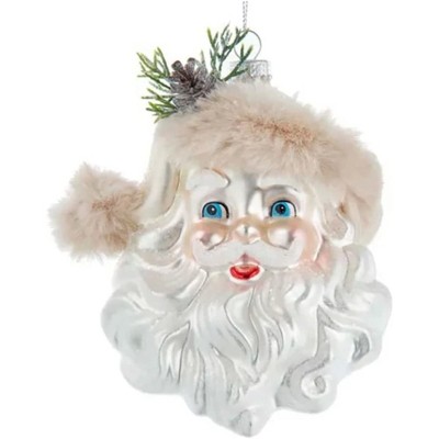 Kurt Adler Glass Ornament for Christmas Tree, Santa Wearing Ivory Hat