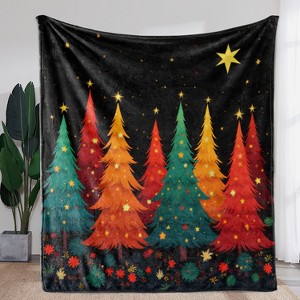 Lomsoe Christmas Tree & Stars Flannel Blanket - All Seasons Soft and Warm Throw Blanket for Napping, Camping, Travel, Office - 1 of 4
