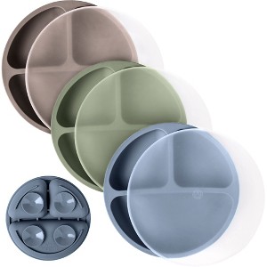 WeeSprout Suction Plates for Babies & Toddlers | 100% Silicone | Plates Stay Put with Suction Feature | Divided Design | 3 Pack - 1 of 4