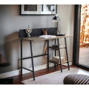 Rustic Synthetic Wood Writing Desk with Metal Frame and 2-Tier Storage Shelf - 1 of 4