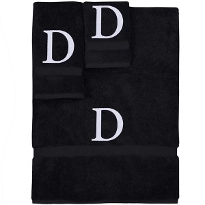 BC BARE COTTON Monogrammed Towel Set, Personalized Gift, Set of 3 - Black - White Block - 1 of 4