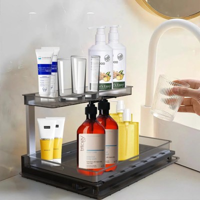 LunaLulinlk Pull-out Under Sink Organizer, L-shaped Slide-out Storage Shelf for Bathroom Kitchen Cabinets