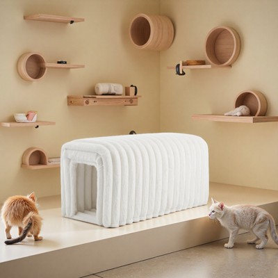 TiramisuBest Storage Ottoman Corduroy Bench Cat's Nest 3D Lamb Fleece Ottoman Oval Storage Bench Multi Functional Ottoman Seat Living Room