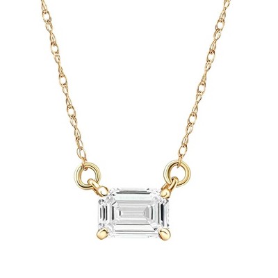 Pompeii3 3/4 Ct Emerald Cut Sideways Lab Created Diamond Pendant 14k Gold Necklace