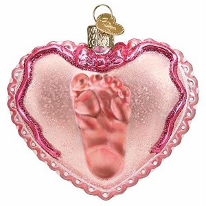 Old World Christmas Blown Glass Ornament for Christmas Tree, Baby Girl Footprint Heart - 1 of 4