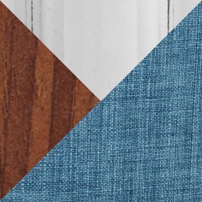 Set of 2 Blue Swivel Walnut Wood Counter Stools