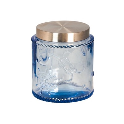 Slickblue Light Blue Pirate Design Glass Canister with Stainless Steel Lid - 16 oz.