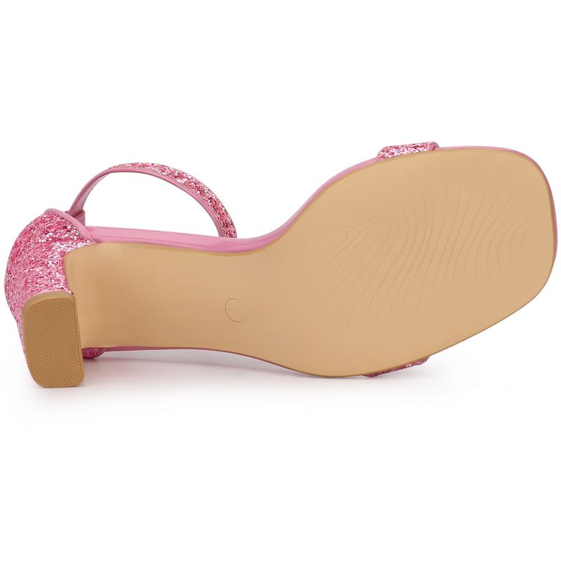 Allegra K Women's Glitter Square Toe Ankle Buckle Strap Chunky Heels Sandals, 5 of 7