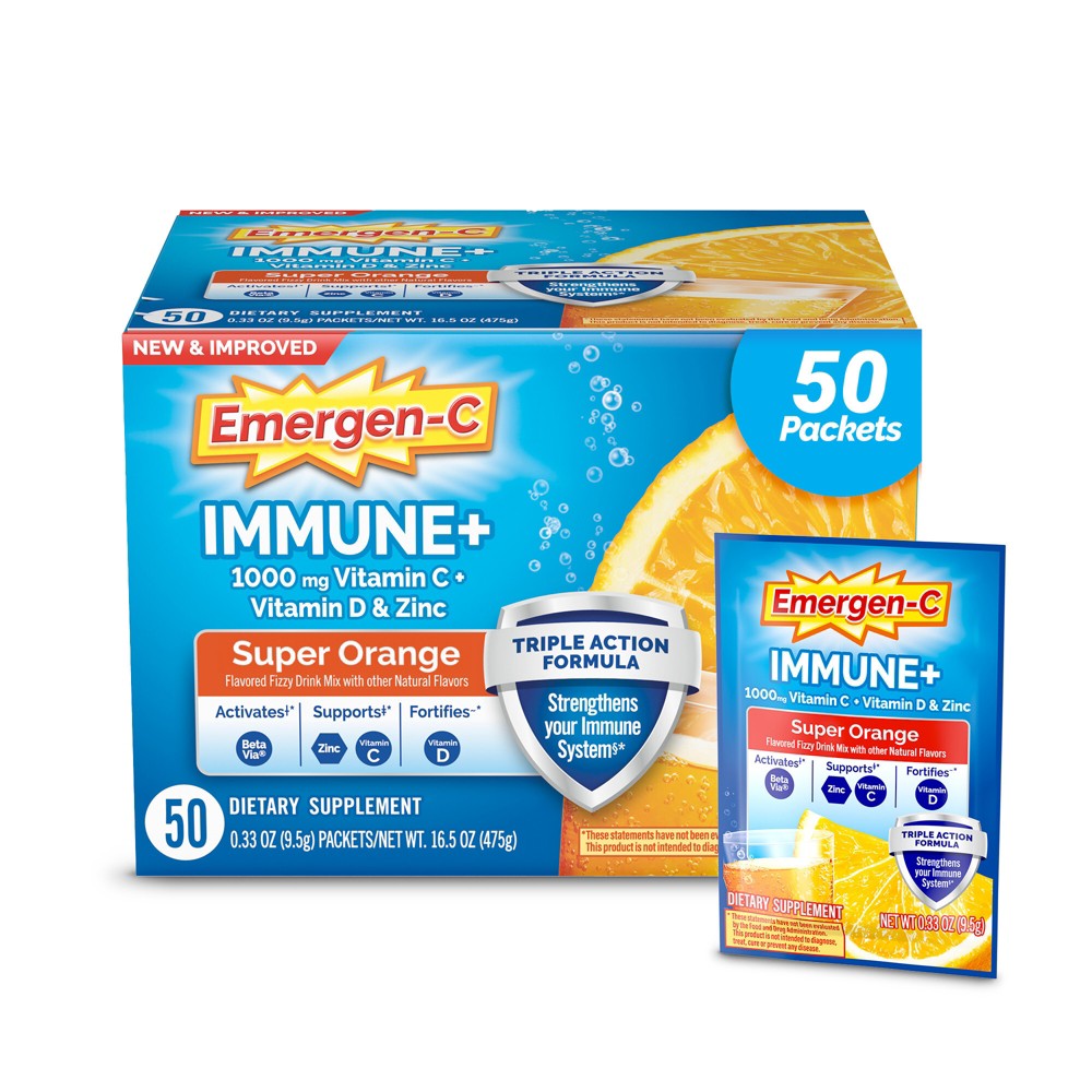 Photos - Vitamins & Minerals Emergen-C Immune+ Powder Drink Mix with Vitamin C - Super Orange - 50ct