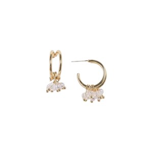 Slickblue Women's Earrings, Yellow Gold Open Round Hoop with Multi Pearl Drops, Small Size, 0.8" Diameter - 1 of 3