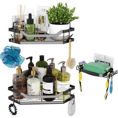YIGII-Corner shower rack, bathroom organizer, adhesive shower rack, bathtub shelf, 3-piece set of diamond free shower rack