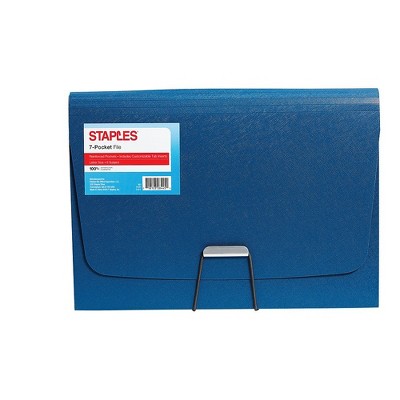 Staples Plastic 7 Pocket Reinforced Expanding Folder Letter Size Blue TR52020/52020