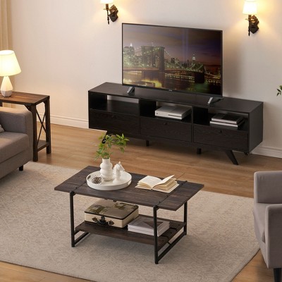 41" Coffee Table with Storage Shelf, 2-Tier Metal Frame Center Table for Living Room Office
