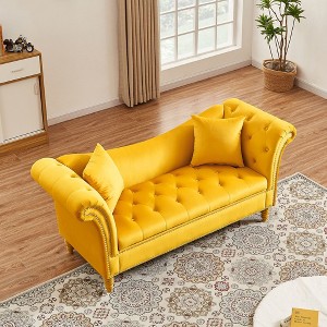 DOMETOUR 71 Inch Velvet Sofa with Storage for Living Room Bedroom, U Shape Backrest Couch with 2 Pillows - 1 of 4