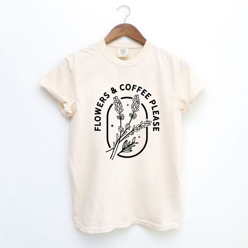 Simply Sage Market Women's Flowers and Coffee Please Short Sleeve Garment Dyed Tee, 1 of 4