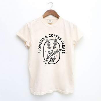 Simply Sage Market Women's Flowers and Coffee Please Short Sleeve Garment Dyed Tee