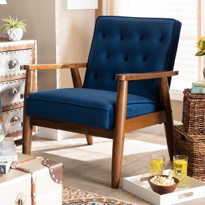 Sorrento Velvet Upholstered Wooden Lounge Chair - Baxton Studio - 1 of 4
