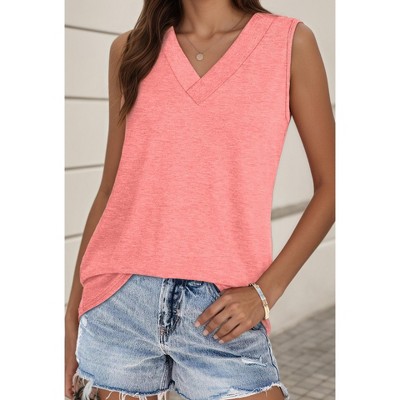Women Summer Sleeveless Tees Shirts V Neck Tank Tops Casual Loose Fit Blouses Basic Top