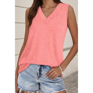 Women Summer Sleeveless Tees Shirts V Neck Tank Tops Casual Loose Fit Blouses Basic Top - 1 of 4