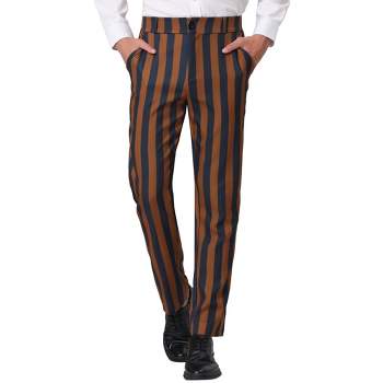 Lars Amadeus Men's Striped Casual Color Block Pants Red Black 32