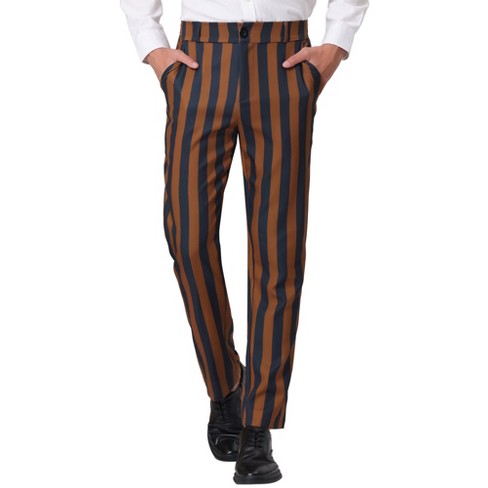 Lars Amadeus Men's Striped Dress Pants Straight Fit Color Block Business Stripe  Trousers 28 Black at  Men's Clothing store