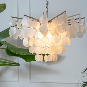 ALOADECOR Cone Shape Coastal Capiz Shells Chandelier With Antique Gold Metal - 1 of 4