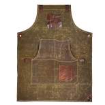 Aaron Leather Goods Turin Waxed Canvas Multipurpose Utility Shop Apron with Leather Pockets and Cross Back Straps, Seaweed Green