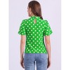 INSPIRE CHIC Women's Polka Dots Stand Collar Pleat Keyhole Back Short Flare Sleeve Tops - 4 of 4