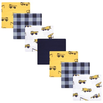 Hudson Baby Infant Boy Cotton Flannel Receiving Blankets Bundle, Construction, One Size