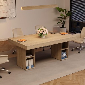 Dining Table for 6 with Dual Side Storage Large Rectangular Wooden Kitchen Table with Double Pedestal and Spacious Tabletop 63 inch - 1 of 4