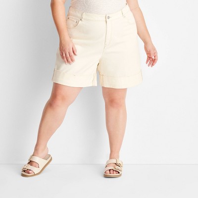 Women's Mid-Rise Wide Cuff Denim Shorts - Future Collective White 28