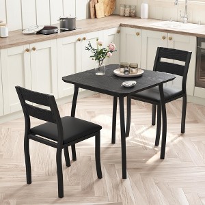 Dining Table Set for 2, 3 Piece Small Kitchen Table and 2 Upholstered Chairs with Metal Frame & Wood Grain Tabletop - 1 of 4