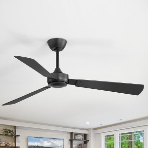 Airsurfer 52" Matte Black Propeller Ceiling Fan Without Light, Black Blades, 3-Blade, Remote Included - 1 of 4