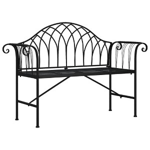 vidaXL - 2-Seater Patio Bench 50.4" - Outdoor Garden/Balcony - Black Steel Frame - Comfort Backrest/Armrests - 1 of 4